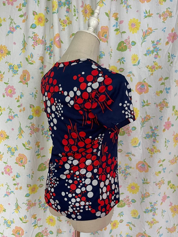 Vintage 1970s Red White and Blue Dot Floral Print… - image 3