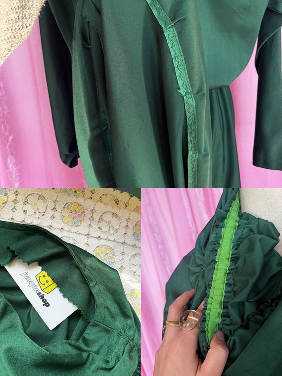 Vintage 1970s 1980s Dark Green Draped Top Long Sl… - image 10