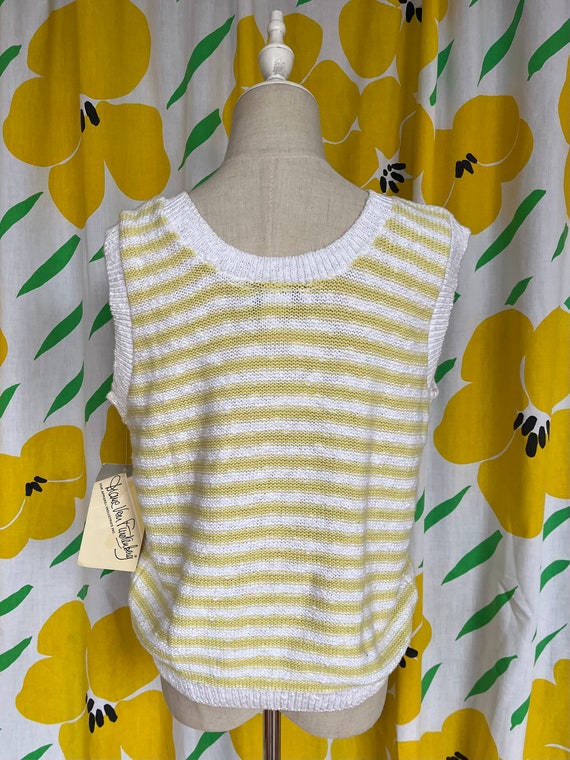 Vintage 1980s Pastel Yellow and White Stripe Cott… - image 5