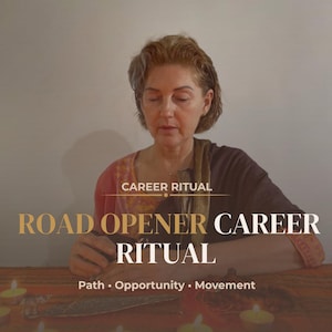 May include: An image featuring a woman with short hair, seated in front of a table with candles and text that reads "Career Ritual" and "Road Opener Career Ritual". The text also includes "Path, Opportunity, Movement". A "Same Day PDF" logo is in the upper right corner.
