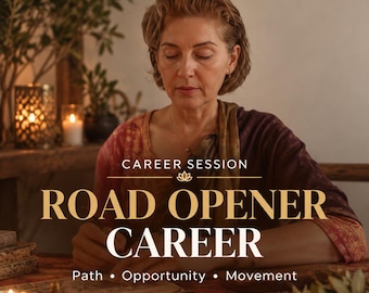 May include: A digital flyer for a career session titled ROAD OPENER CAREER, featuring the text Path • Opportunity • Movement and a Same Day PDF badge. The image shows a person writing at a table with lit candles and greenery in the background.