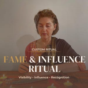 Puede incluir: Imagen con una mujer y el texto «FAME & INFLUENCE RITUAL» y «Visibility • Influence • Recognition». La imagen también incluye el texto «CUSTOM RITUAL» y «SAME DAY PDF».