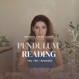 May include: The image shows the words "PENDULUM READING" in a large font, with "Yes • No • Answers" below. A woman is holding cards. The words "SAME DAY PDF" are in a black oval in the upper right corner.