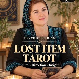 May include: A black tunic with teal geometric embroidery, featuring the text Psychic Reading Lost Item Tarot Clues Direction Insight and Same Day PDF. The garment is worn with a matching teal and black patterned head covering.