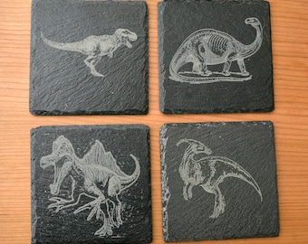 Childrens Dinosaur Black Rim Glass Coaster Animal Breed Gift DIN-2GC 