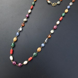 Navratna Gold Necklace 14k Gold Chain 