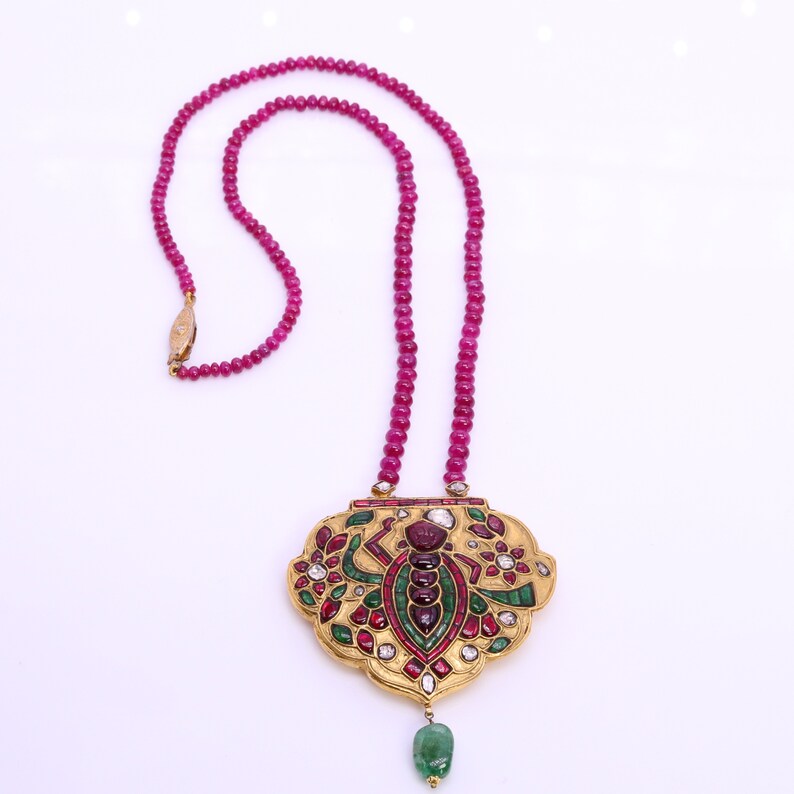Lord Krishna Diamond Pendant 22K Gold Emerald Ruby Diamond Etsy