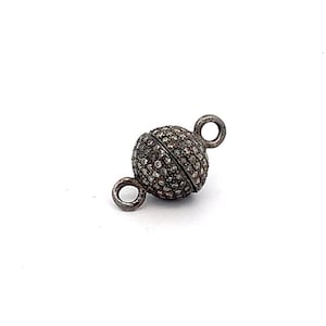 Ball shape Handmade Magnet Clasp with Pave Diamond in 925 Sterling Silver, Openable Sterling Clasp, oxidized, bracelet clasp, Gift for mom