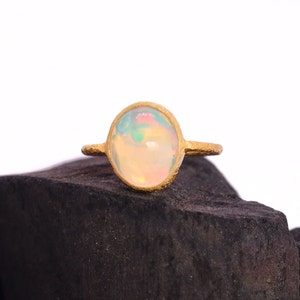 Natural Opal Ring, Solid 18K Gold Ring, October Birthstone, Stackable Ring, Ethiopian Opal Jewelry, Engagement Ring, Minimalist Gift For Her