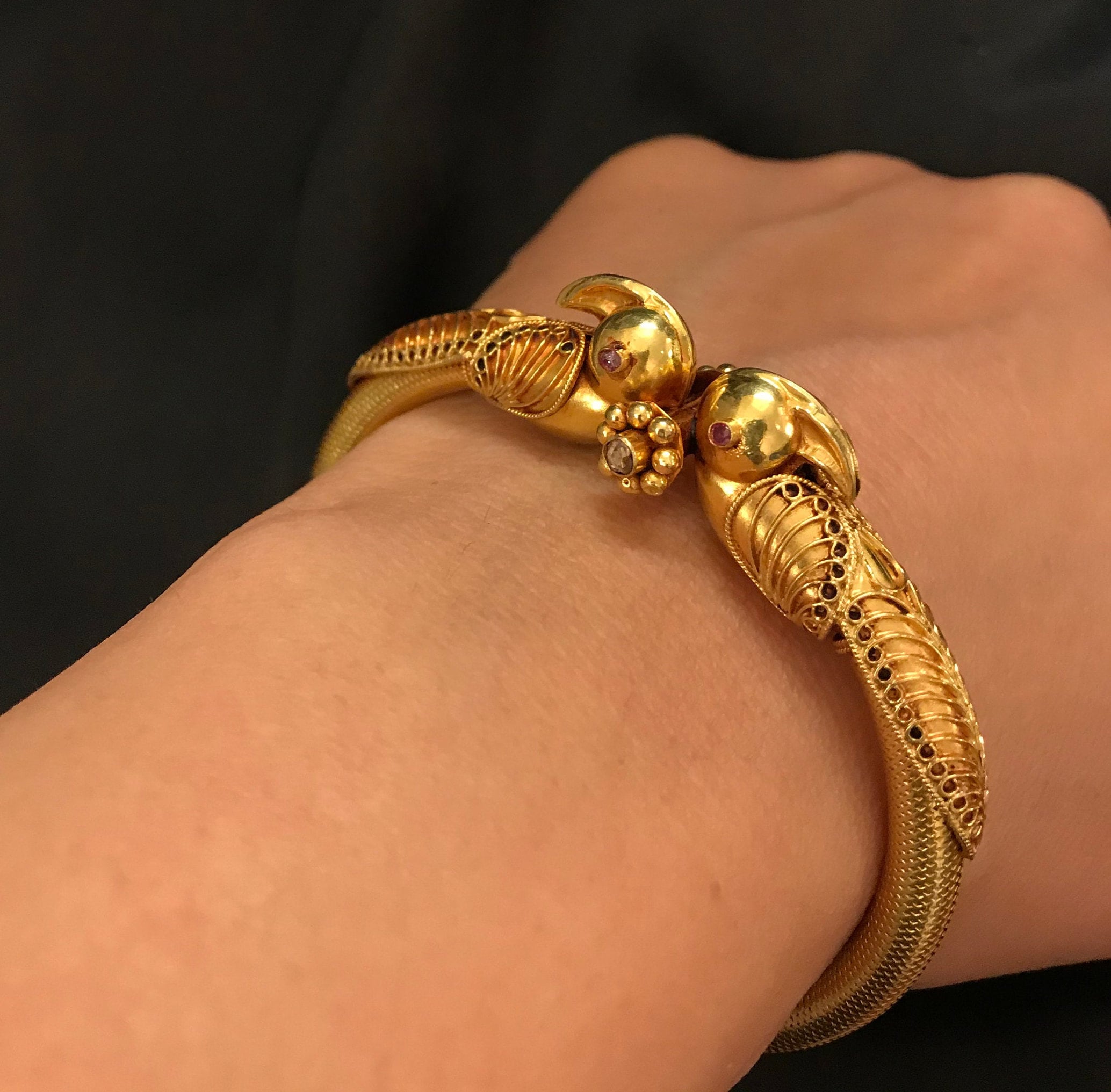 18k Gold Parrot Bangle With Ruby Gemstone, Antique Design - Etsy