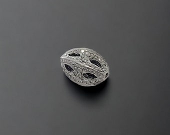 Pave Diamond Beads Necklace Connector Bead 925 Sterling Silver Finding Handmade Pave Beads Bracelet Gift for Moms Oblong Bead DIY Jewelry