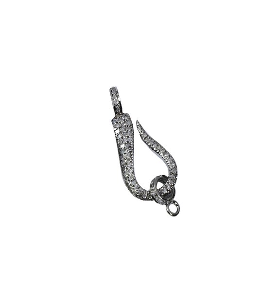 Fish Hook Style Clasp, Pave Diamond Clasp, Sterling Silver