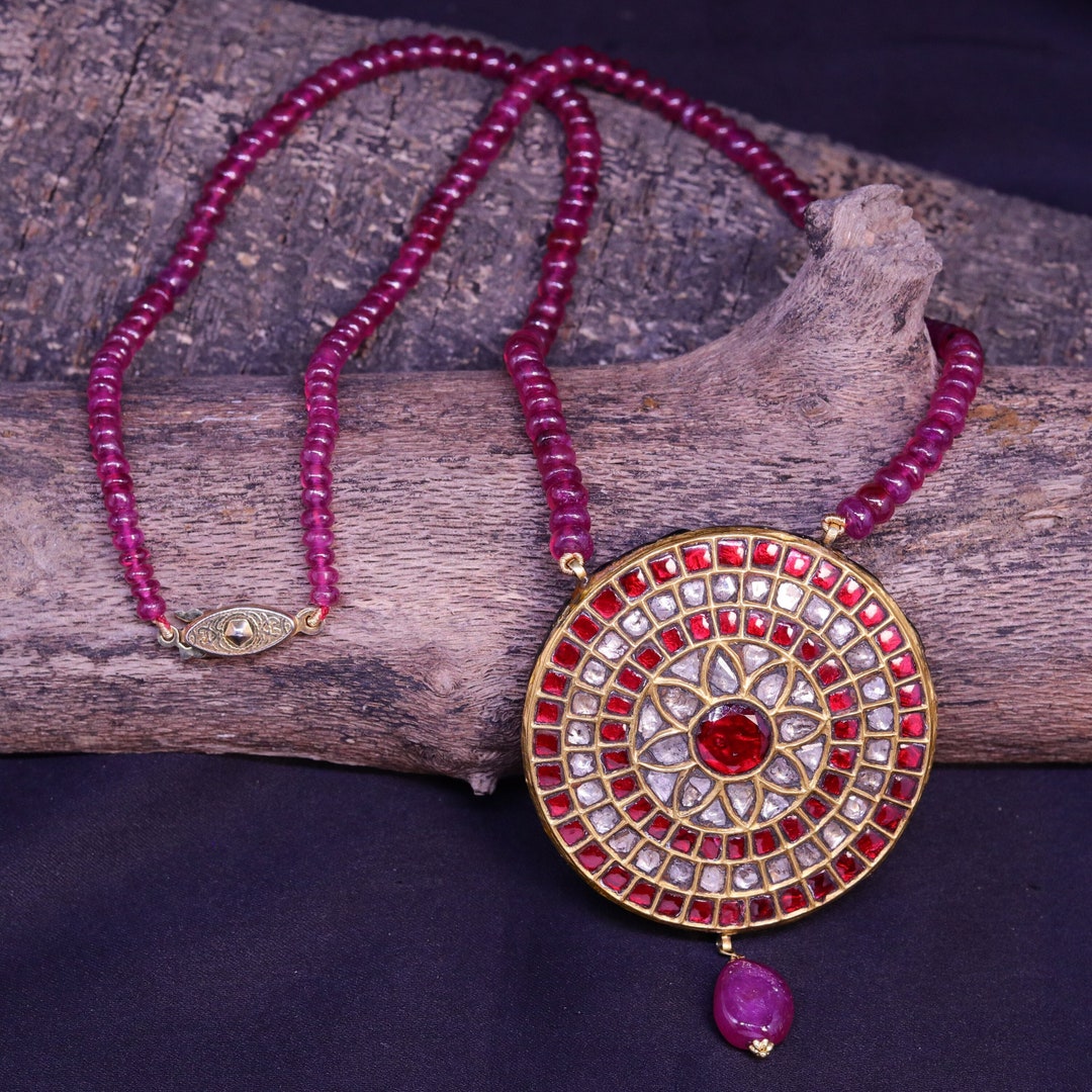 Handmade Traditional Ruby Pendant Rosecut Diamond Pendant 22K Gold Ruby ...