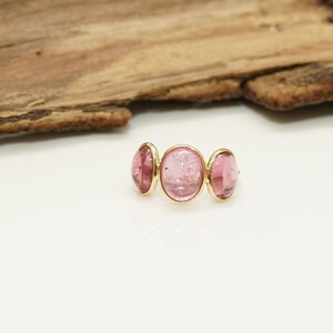 18k Yellow Gold Pink Tourmaline Cabochon Ring: Handmade Minimalist Jewelry