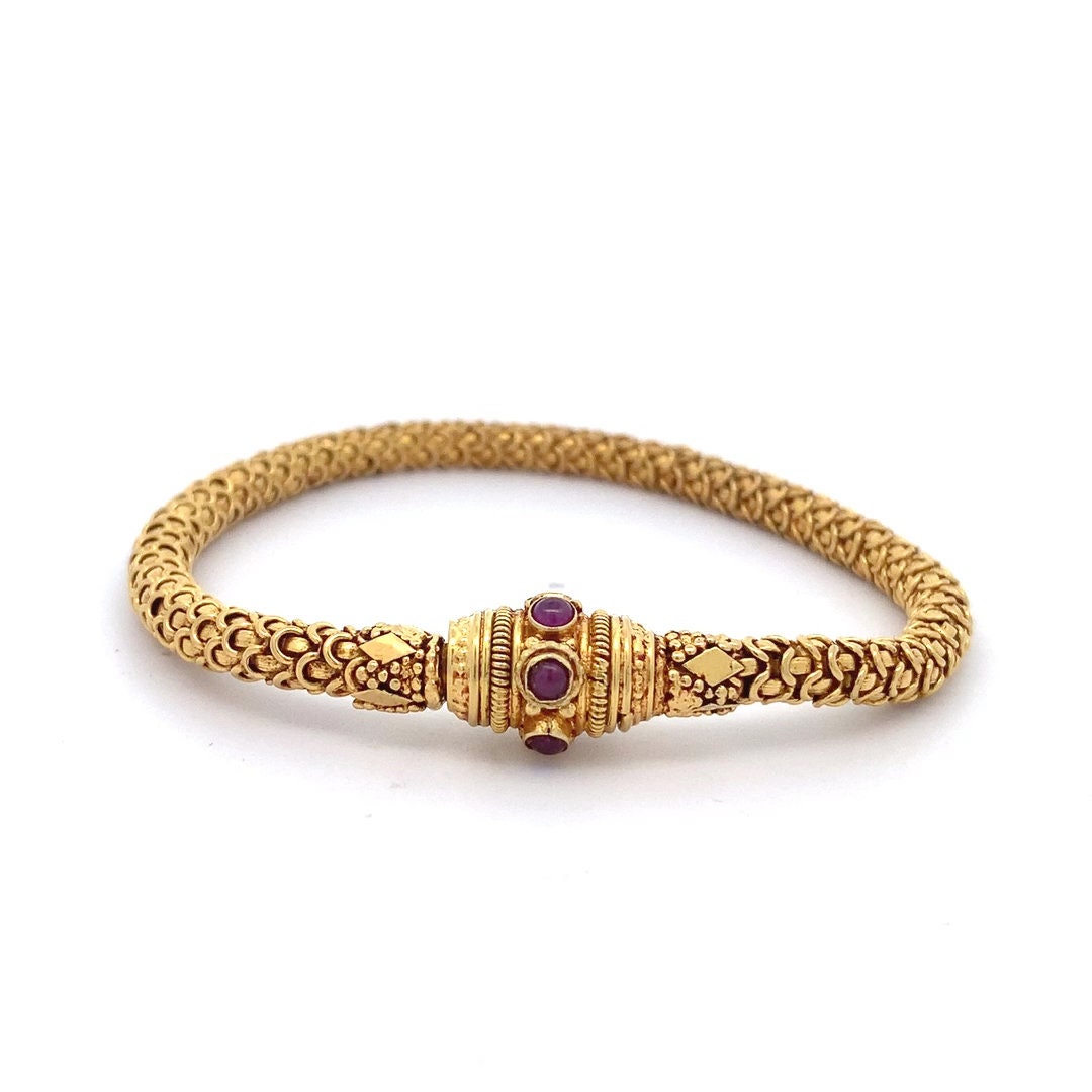 Ruby Glacé Collection - Semi Precious Rubies & 3mm Shiny Gold-Fill Beaded  Bracelet (2/3 pattern)