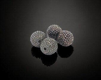 12mm Pave Diamond Beads, Sterling Silver Spacers (Set of 2)