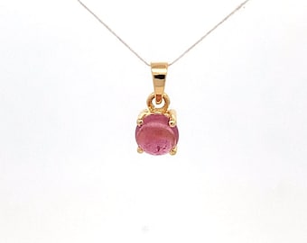 14k Gold Pink Tourmaline Pendant: Minimalist October Birthstone Gift