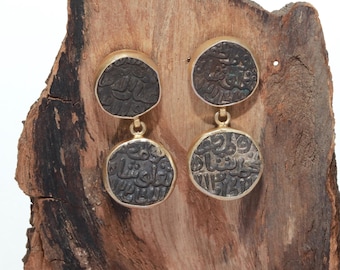 Vintage Coin Dangle Earrings: Handmade .925 Sterling Silver with Gold Micron Plating