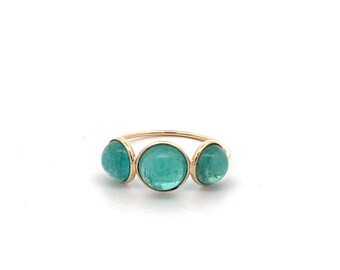 18k Yellow Gold 3 Natural Emerald Cabochon Stone Ring Fine Jewelry Minimalist Ring Handmade Jewelry Emerald Ring Anniversary Gift For Her