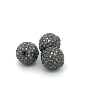 12mm Round Diamond Bead, 925 Sterling Silver Bead, Oxidized Bead, Handmade Diamond Ball, Diamond Accessory, Diamond Finding, DIY Jewelry