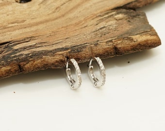 14k White Gold Huggie Hoops Pave Diamond, Minimalist Hoops, Pave Hoops, Diamond Earrings, Gold Mini hoops, Diamond Huggie Hoops Gift For Her