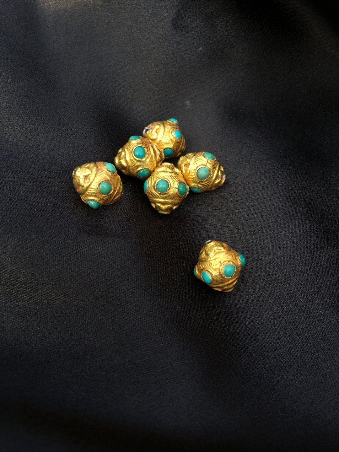 15mm 14k Gold Wax Beads With Gemstone Gold Ball Beads Textured Etsy