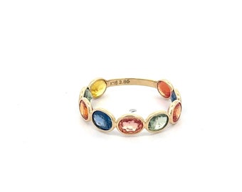 Multi Sapphire Faceted 18K Solid Gold Eternity Band Fine Jewelry Stackable Gold Ring Minimalist Handmade Jewelry Anniversary Gift For Her