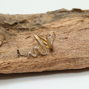Yellow Gold Plated Snake Design Ring Handmade Stylish Snake Oxidized Ring 925 Sterling Silver Pave Diamonds Ring Ruby Gemstone Ring