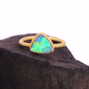 Opal Ring 14K Gold Ring Handmade Jewelry Anniversary Ring Natural Opal Gemstone Proposal Ring Fine Jewelry October Birthstone Textured Band