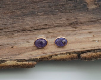 Cabochon Tanzanite Studs, 18k Gold Earrings, Oval Shape Earring, December Birthstone Jewelry, Minimalist Jewelry, Gift for mom, Gift for her