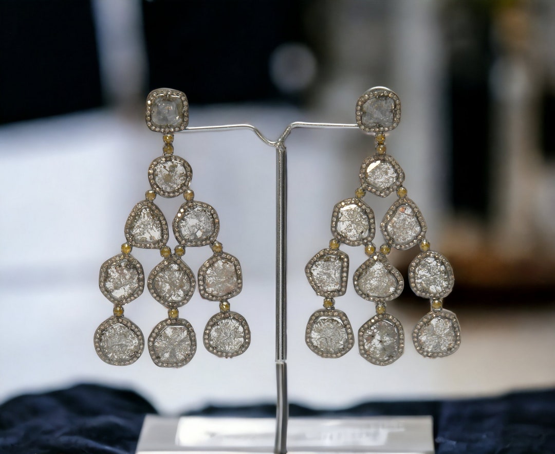 Salt and Pepper Diamond Earrings Raw Diamond Earrings 925 Etsy