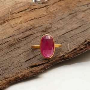 Handmade 22k Yellow Gold Ring Pink Ruby Ring Antique Style Ring Traditional Style Ring Faceted Ruby Ring Plain Band Ring Gift For Her