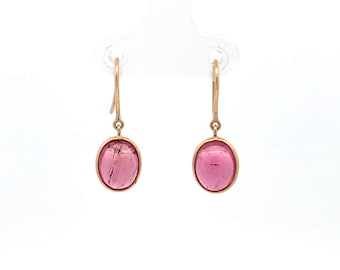 18k Gold Pink Tourmaline Earrings: Minimalist Oval Gemstone Jewelry