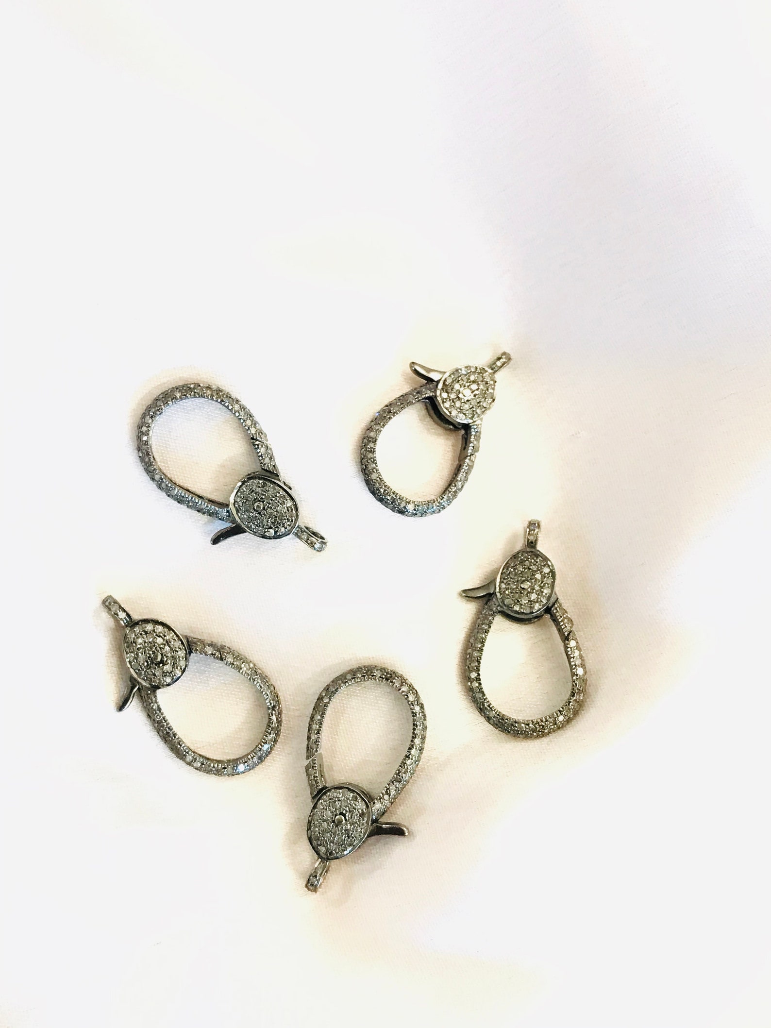 Pave Diamonds Long Double Sided Clasp in 925 Sterling Silver Etsy UK