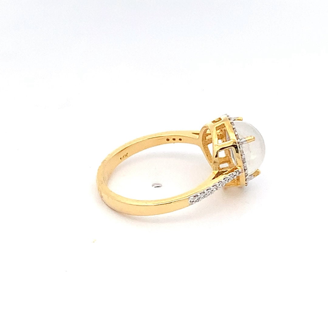 Bague Arc-en-ciel En Or 14k Avec Diamants Véritables Et Pierre De Lune - Bijou Fait Main Sur Mesure