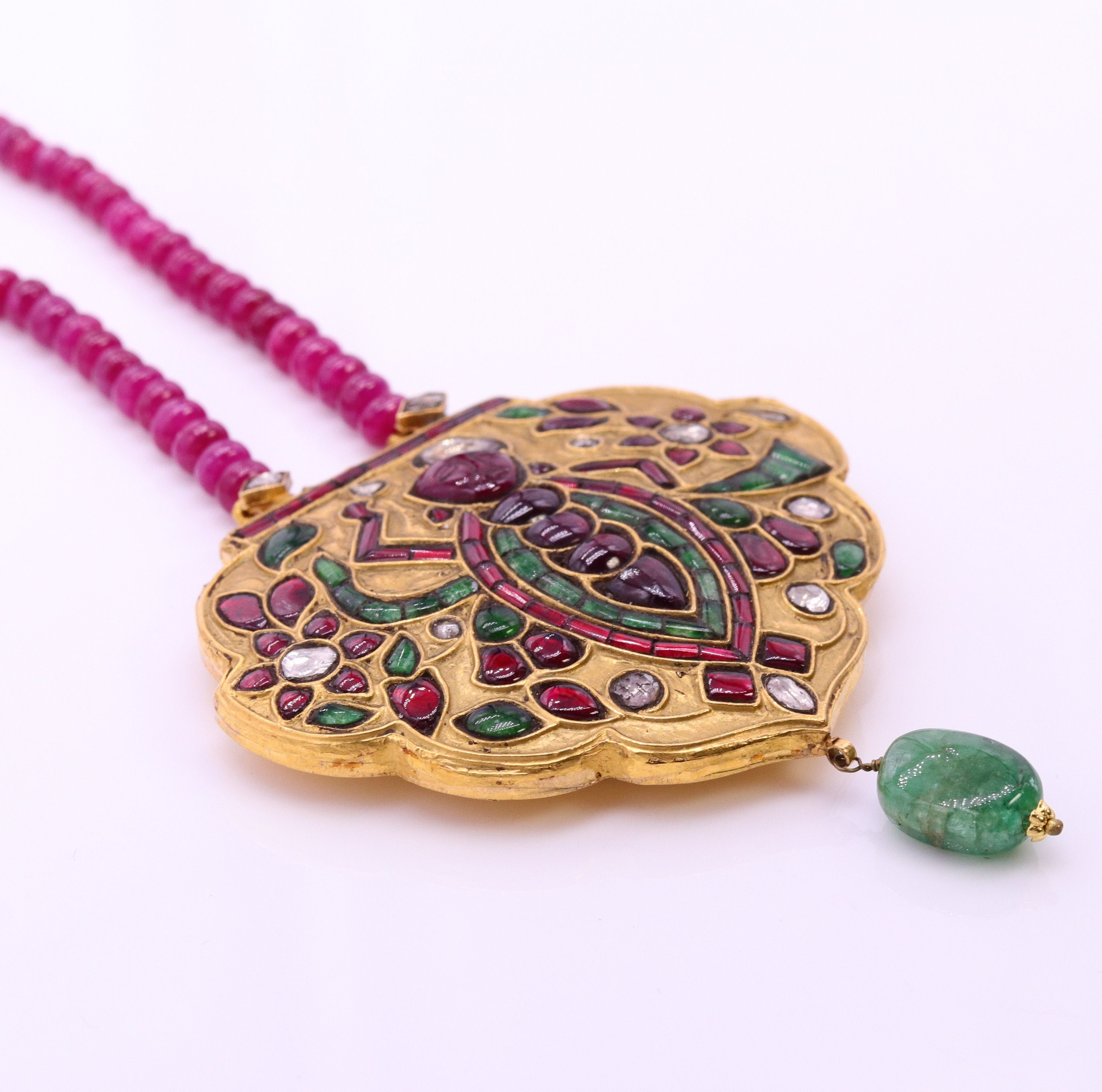 Lord Krishna Diamond Pendant 22K Gold Emerald Ruby Diamond Etsy