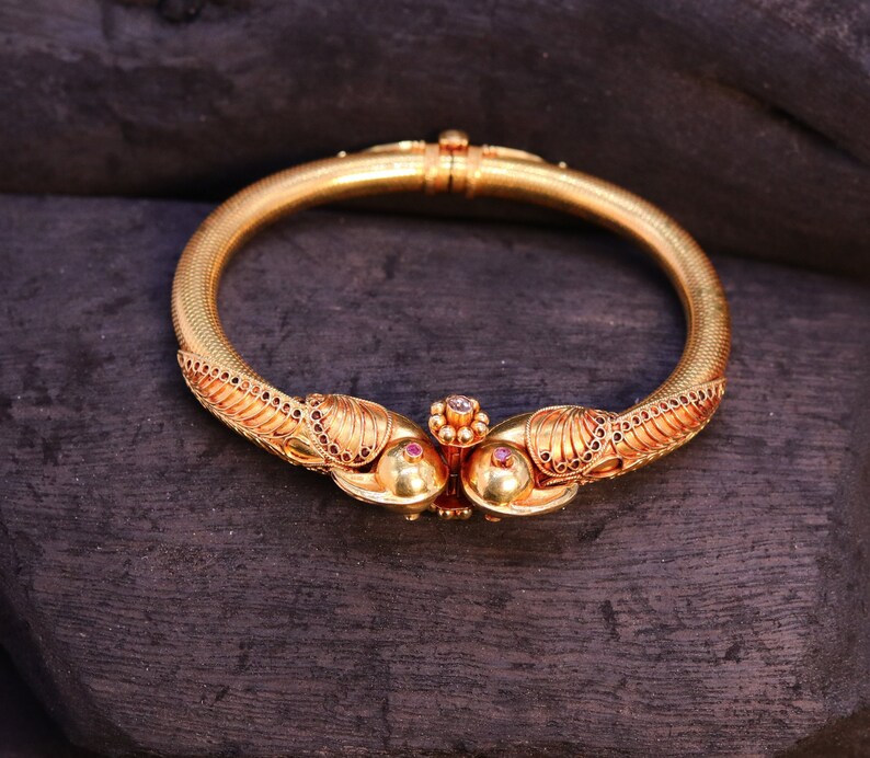 Parrot Design 18k Gold Bangle With Ruby Gemstone in 18k Yellow Etsy