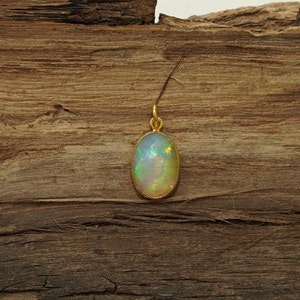 14k Gelbgold äthiopische Opal Anhänger Halskette: Oktober Geburtsstein