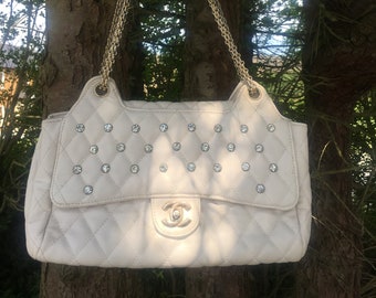 Weiß CC Diamante verziert Flap Tasche