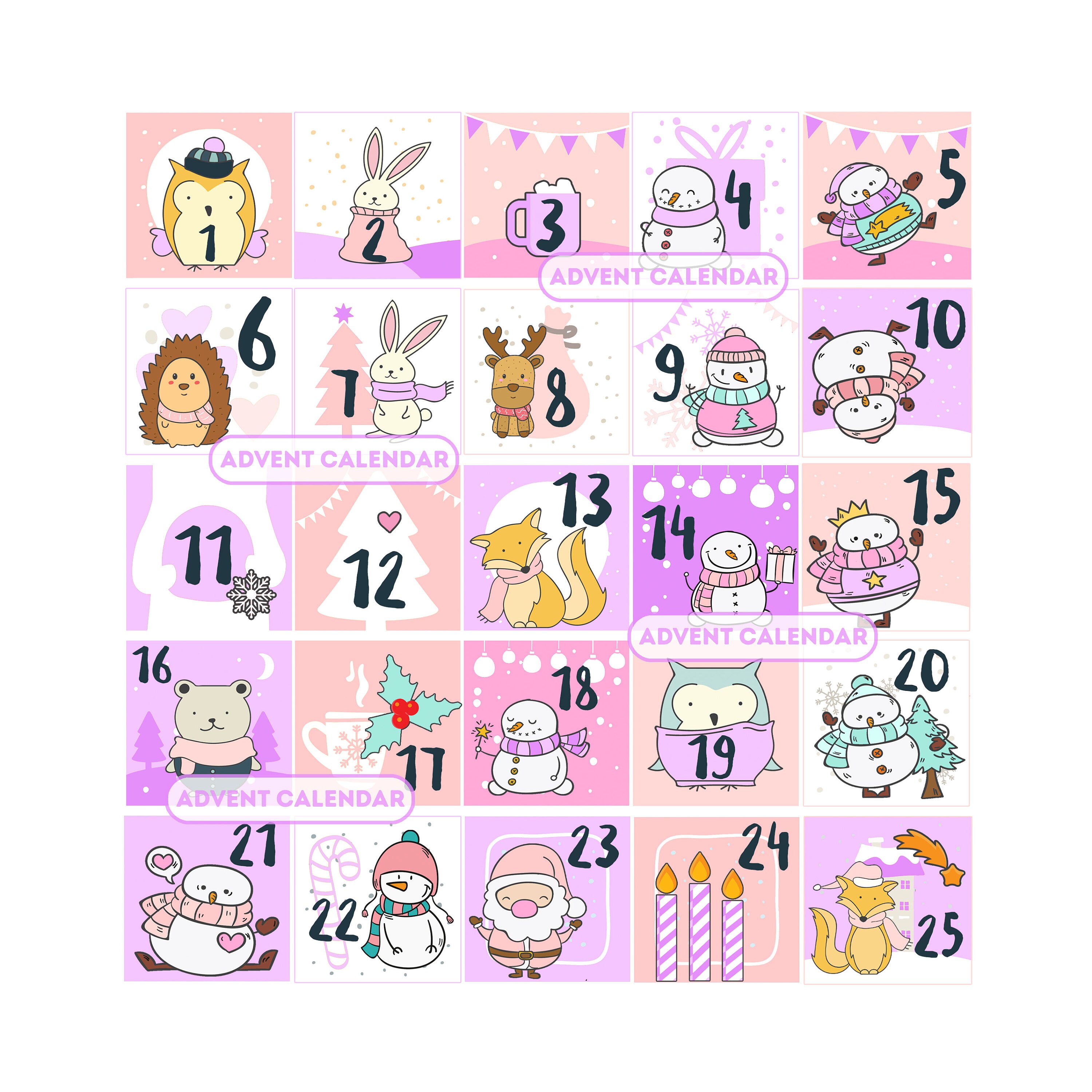 Christmas Advent calendar printable Christmas numbers instant Etsy