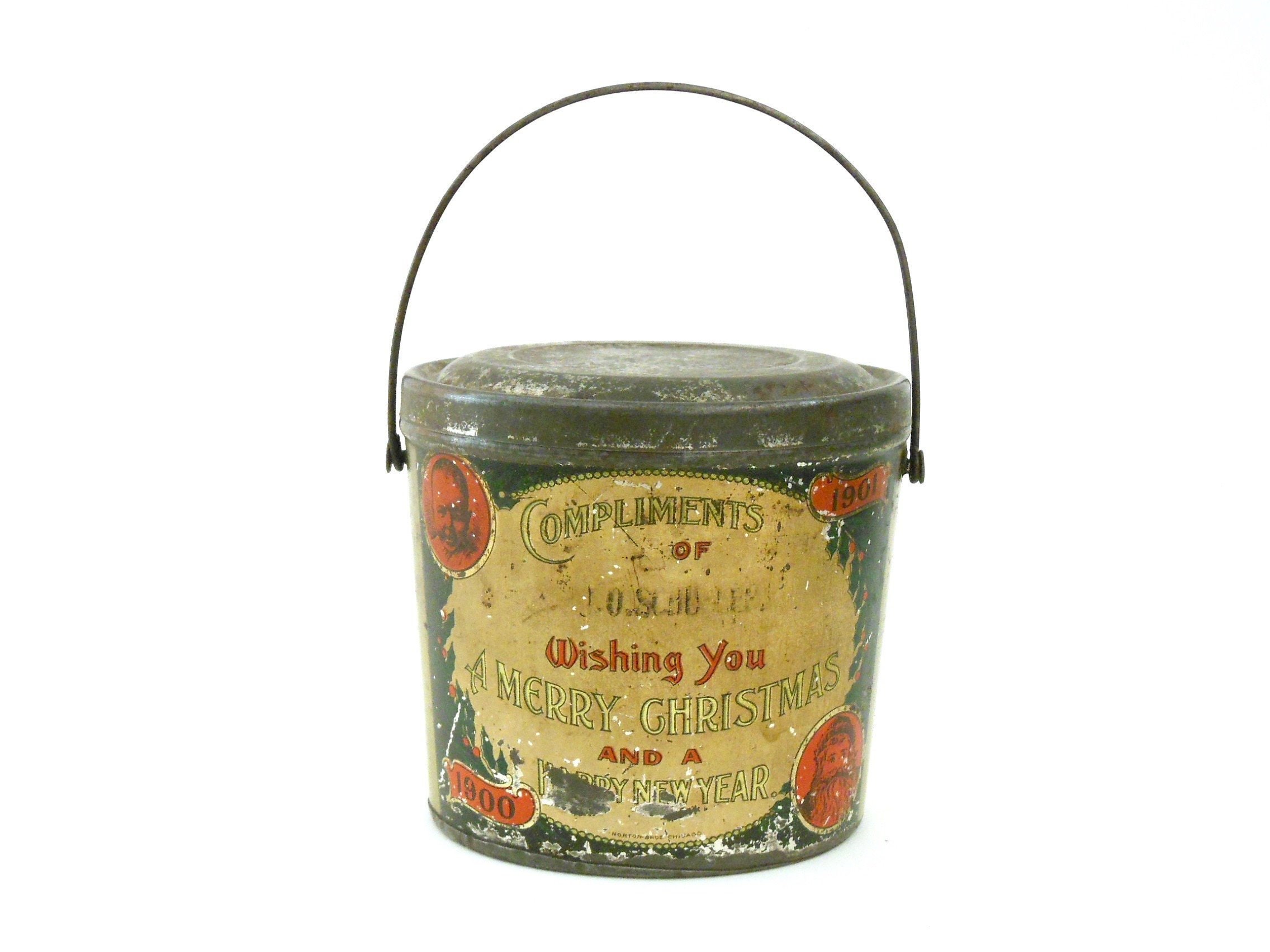 1900 Rare Victorian Candy Tin Pail Handle Merry Christmas Etsy