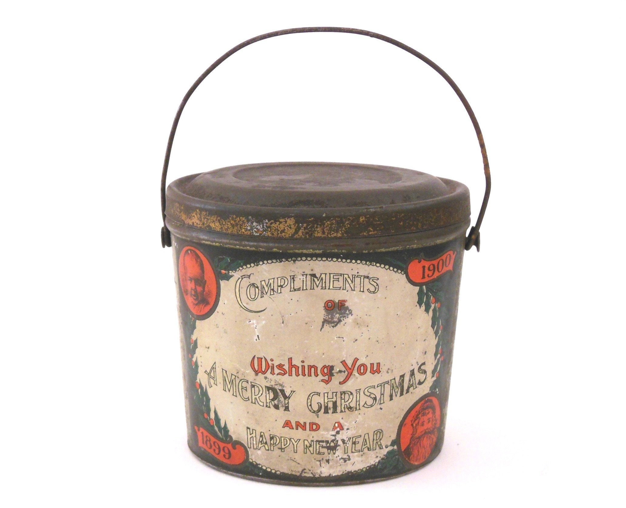 1899 Rare Victorian Candy Tin Pail Handle Merry Christmas Etsy