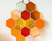 Honeycomb, Stained Glass Panel, Modern Art, Suncatcher, Bumble Bee, Geometric Wall Art, Tiffany, Mid Century Modern, Sandinavian, Wedding