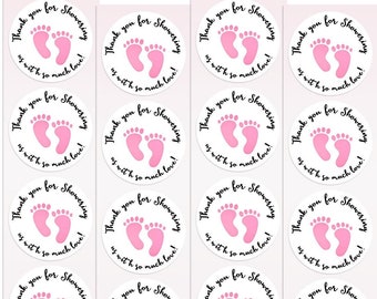 Baby Shower Stickers Pink 1.5&quot; Thank You For Showering Us With So Much Love! Baby Girl Pink Shower Stickers Gifts Mom Gifts Thank You Gifts