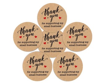 Thank You For Supporting My Small Business Stickers | 1.5" Inch Round Natural Kraft - Perfect for Orders, Invoices, Boxes Etc.