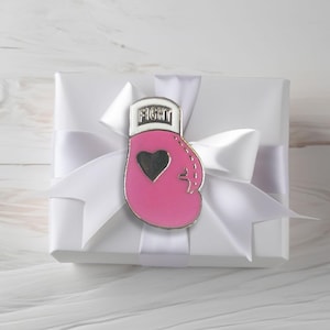 Pink Ribbon Boxing Glove Lapel Pin: Breast Cancer Awareness Gift