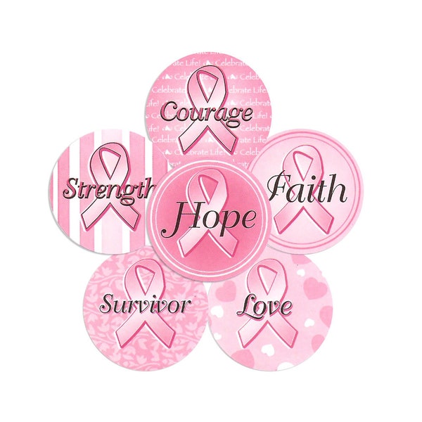 Stickers Ruban rose Hope, Sensibilisation au cancer du sein, Faites passer des messages d'espoir, Foi, Amour, Courage, Survivante, Force, Cartes à imprimer, Sacs