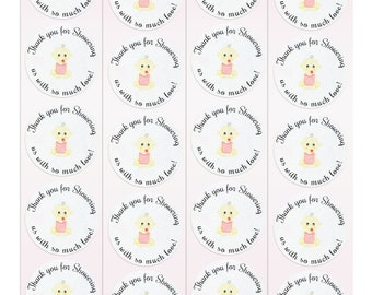 Pegatinas para baby shower: Gracias por llenarnos de tanto amor. Pegatinas de agradecimiento para baby shower. Tarjetas de agradecimiento, regalos y recuerdos para niña.