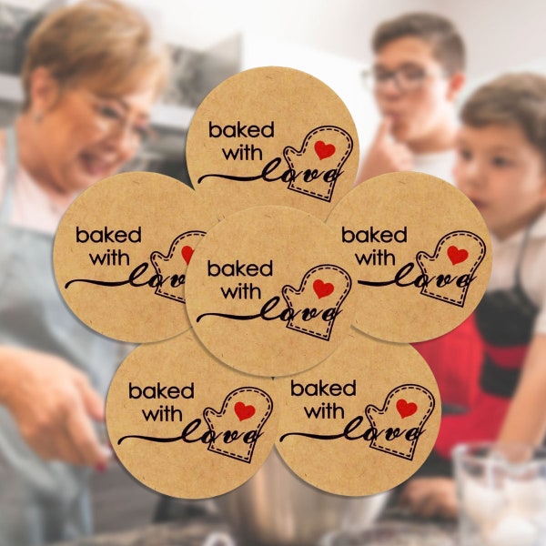 Baked with Love Glove Stickers Round Making Baked Gifts Even Better to Baked Goods, Pastries, Cookies, Cakes & Make Home Baked Gift Magic!