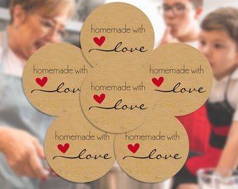 Homemade with Love Stickers for Gifts, Cookies, Foods, Homemade Candles, Hand Soap, Hand Made Gifts, Canned Goods or any Home Made Gifts